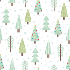 Obraz premium Cute Christmas trees seamless pattern. Vector illustration