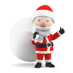 Santa Claus with big bag, 3D illustration