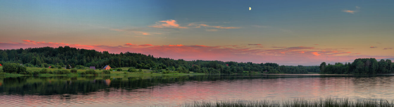 Panorama of sunset over the river