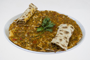 turkish specialty pizza lahmacun pide with white background isoleted