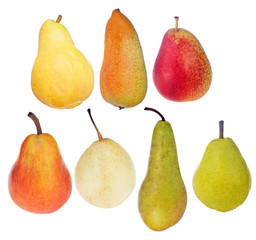seven pears isolated on white