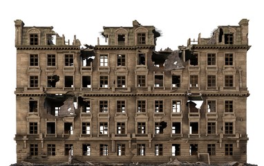 Fototapeta na wymiar Ruined Building Isolated On White 3D Illustration