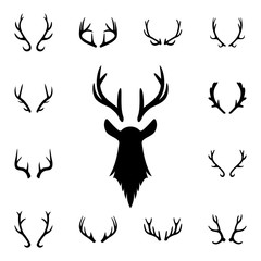 Deer s head and antlers set. Design elements of deer