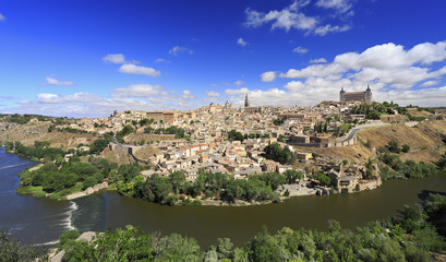 Fototapeta na wymiar Toledo old town city skyline and Tagus River in Spain