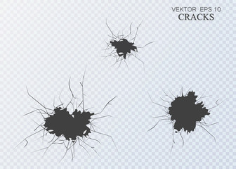 Set of vector cracks isolated on transparent background.