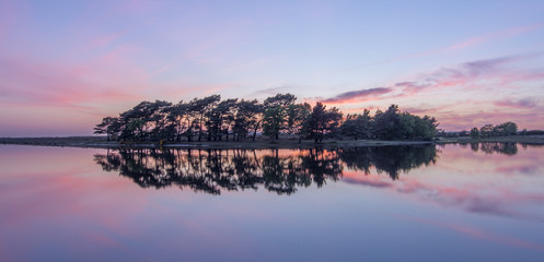 Hatchet Pond in the New Forest at sunset.