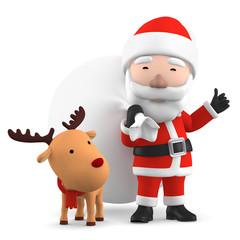 Santa Claus with reindeer, 3D illustration 