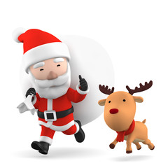 Santa Claus with reindeer, 3D illustration 
