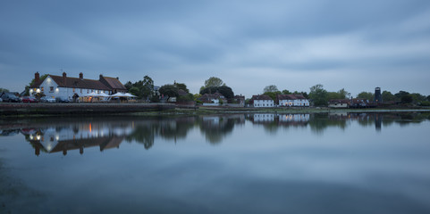 Langstone Mill in Hampshire at twilight.