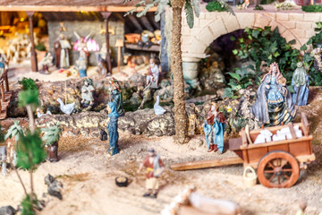 Fototapeta na wymiar Characters, details and animals of a manger, at Christmas time
