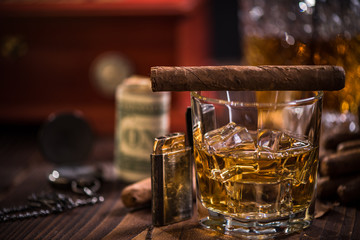 Glass of Scotch or Cognac and Cigar