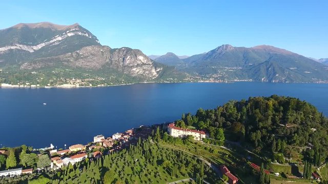Aerial view on Como lake, Village of Bellagio in Italy, tourist destination and luxury homes