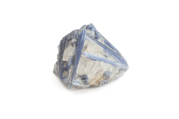 blue mineral of kyanite and quartz in white background