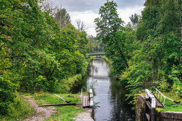 Fototapeta na wymiar Canal for boat transportations in Fagersta Sweden