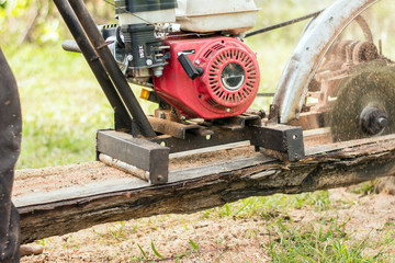 Man cutting wood with a innovation machine.