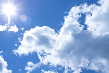 Blue sky with clouds and sun