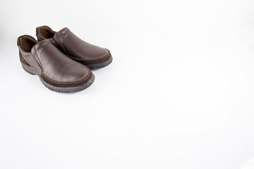 Male Brown Leather Shoe on White Background, Isolated Product.