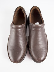 Male Brown Leather Shoes on White Background, Isolated Product.