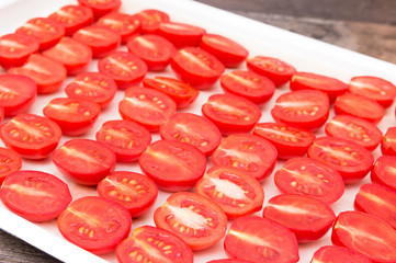 dried  home made tomatoes in the oven in the kitchen