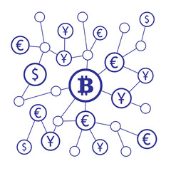 Bitcoin crypto currency. Crypto and fiat money illustration