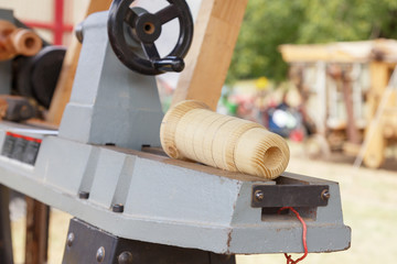 detail of wood on the background of a machine for working with wood