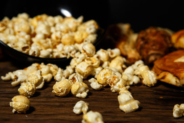 Sweet Popcorn in a bowl on the table.
