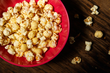 Sweet Popcorn in a bowl on the table.