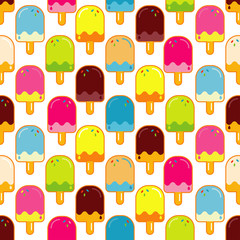 Seamless vector background with decorative Popsicle. Pattern with ice cream.  Cute cartoon Popsicle. Textile rapport.