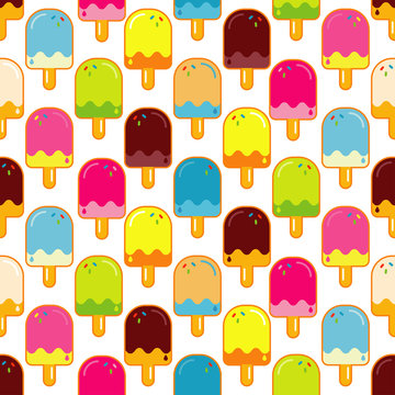 Seamless vector background with decorative Popsicle. Pattern with ice cream.  Cute cartoon Popsicle. Textile rapport.