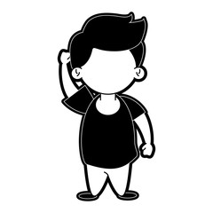 boy touching head avatar icon image vector illustration design  black and white