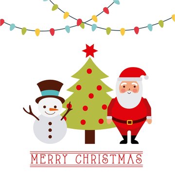 merry christmas card santa with reindeer tree lights