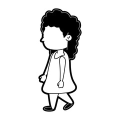 girl walking with long hair sideview icon image vector illustration design  black and white