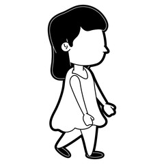 girl walking with long hair sideview icon image vector illustration design  black and white