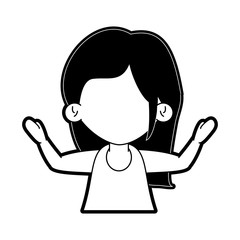 girl raising arms up icon image vector illustration design  black and white