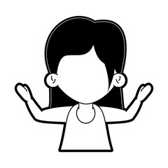 girl raising arms up icon image vector illustration design  black and white
