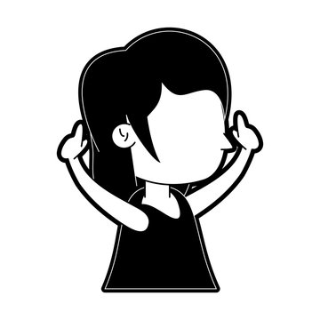 girl raising arms up icon image vector illustration design  black and white