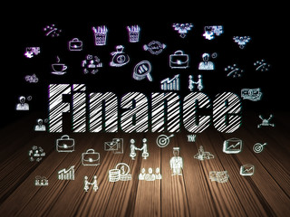 Business concept: Finance in grunge dark room