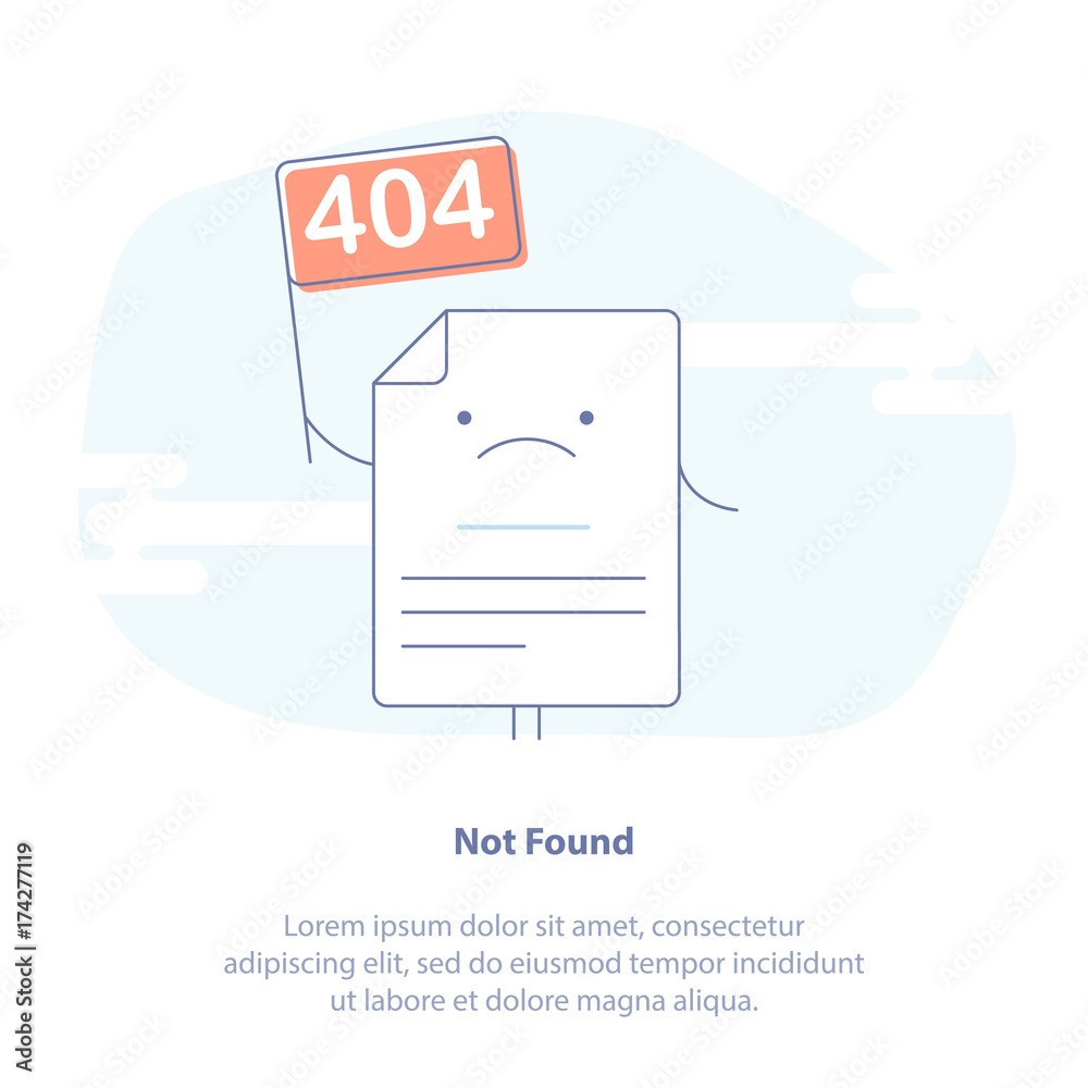 Poster 404 error page or file not found icon. page with flag 404 on laptop display. isolated vector illustr