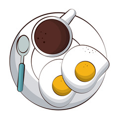 two fried eggs and black coffee  food related image vector illustration design 