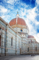 Fototapeta premium cathedral church Santa Maria del Fiore at day, Florence, Italy, retro toned