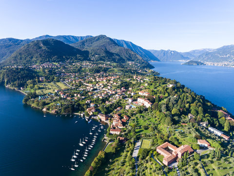 Bellagio, lake of Como in Italy - Aerial view with drone