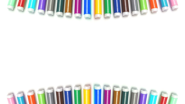 Varicoloured markers on the white isolated background.