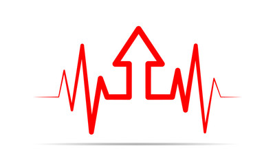 Heartbeat sign with arrow up. Vector illustration.