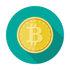 Golden coin with bitcoin sign. Money and finance.