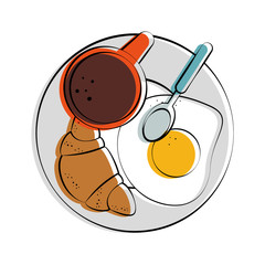 croissant fried egg and coffee pastry food related image vector illustration design 