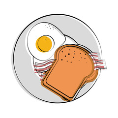 bread with fried egg and bacon strips breakfast related image vector illustration design 