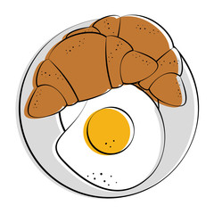 fried egg and croissant food related image vector illustration design 