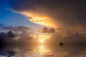 sunrise sky on the lake with big cloud.