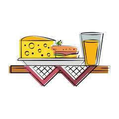 sandwich cheese with orange juice food related image vector illustration design 