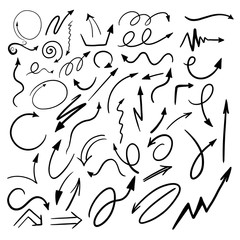 set of black arrows on white. hand drawn vector illustration